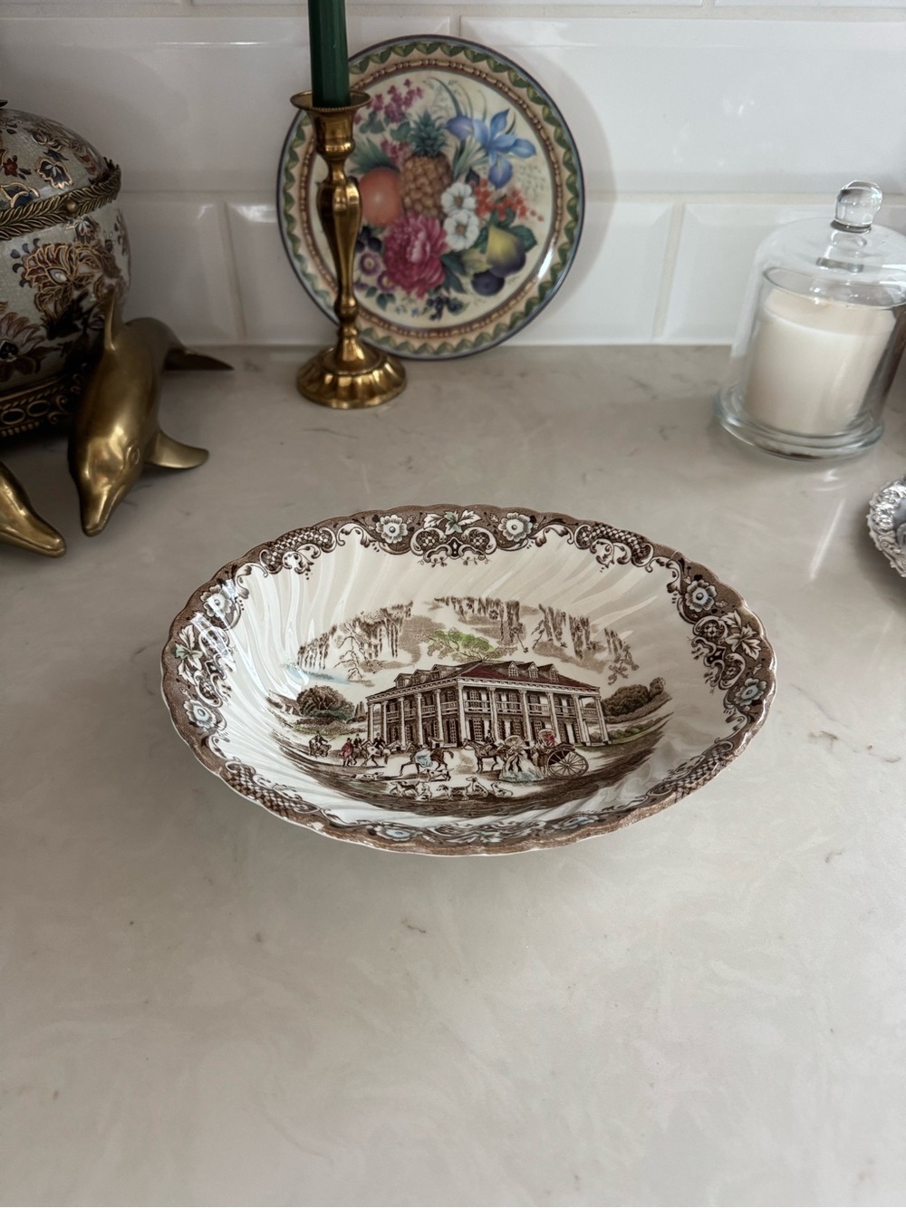 Vintage Johnson Bros Heritage Hall England ~ 9” Oval Serving Bowl